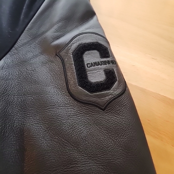 Nike NSW Canarinho Destroyer Bomber Jacket Mens Large Black Leather Wool Retro - Picture 8 of 15